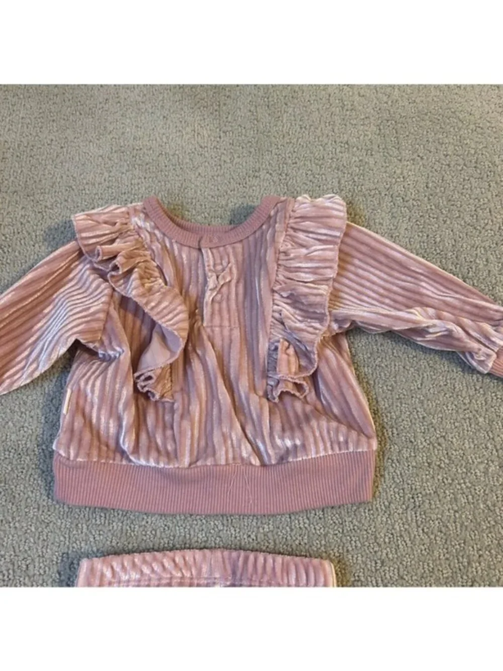 Tahari Baby Girls Pink Velour Velvet Ruffle Two Piece Outfit Size 3 Months